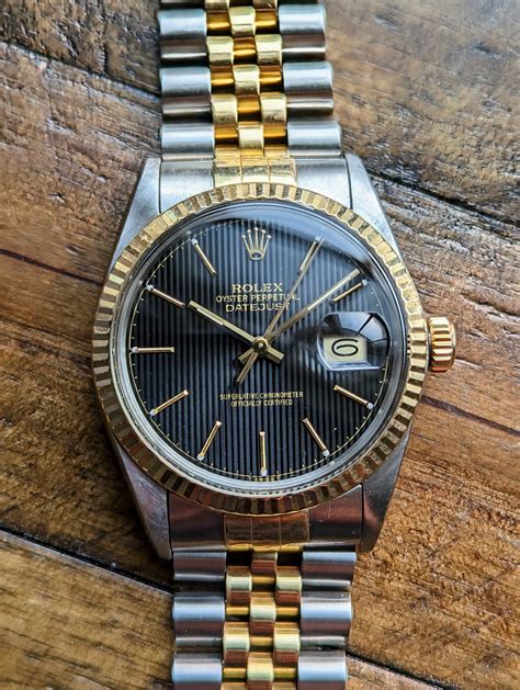 rolex datejust 16013 black tapestry index dial|rolex model 16013 price.